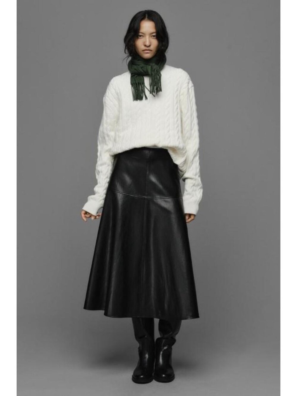 ZARA FAUX LEATHER A-LINE MIDI SKIRT 4387/292/800